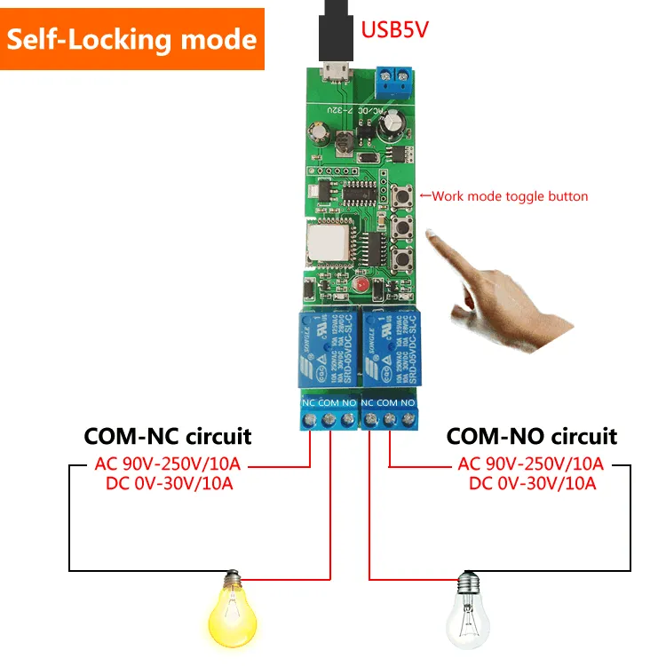 WiFi Inching Relay Momentary/Self-Locking/Interlock Switch Module (ST-DC2)