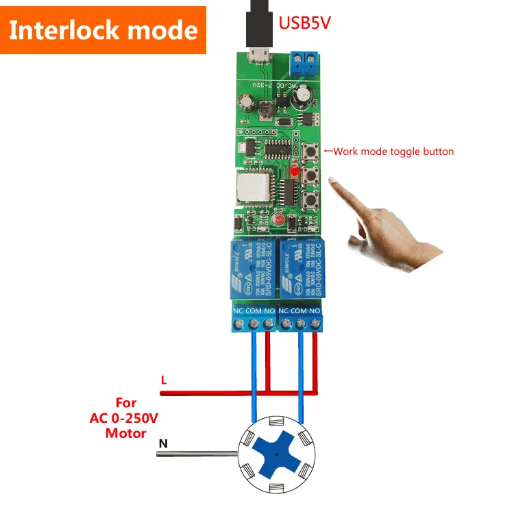 WiFi Inching Relay Momentary/Self-Locking/Interlock Switch Module (ST-DC2)